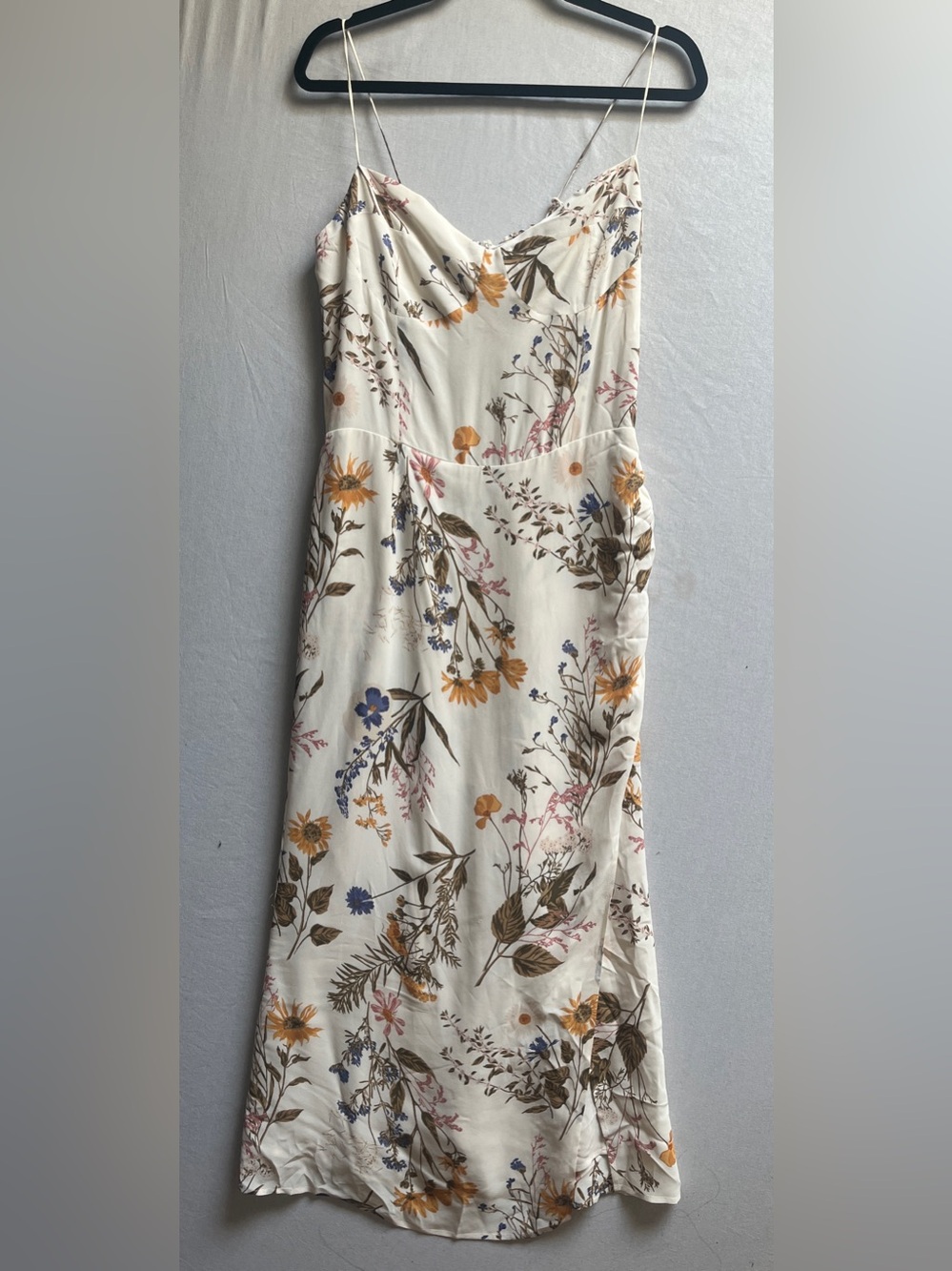 Reformation Kourtney Cream Floral Midi Dress Sweetheart Slit Size 12 - Picture 3 of 14